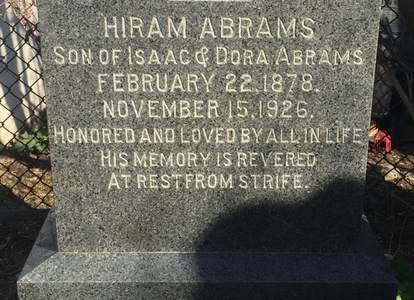 Hiram Abrams headstone at Smith St Cemetery