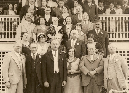 Group photo from 1932 at the 3rd Annual Dinner of the Jewish Home for Aged. 150 Maine Jews attended. The Ladies' Auxilliary made a donation of $500.